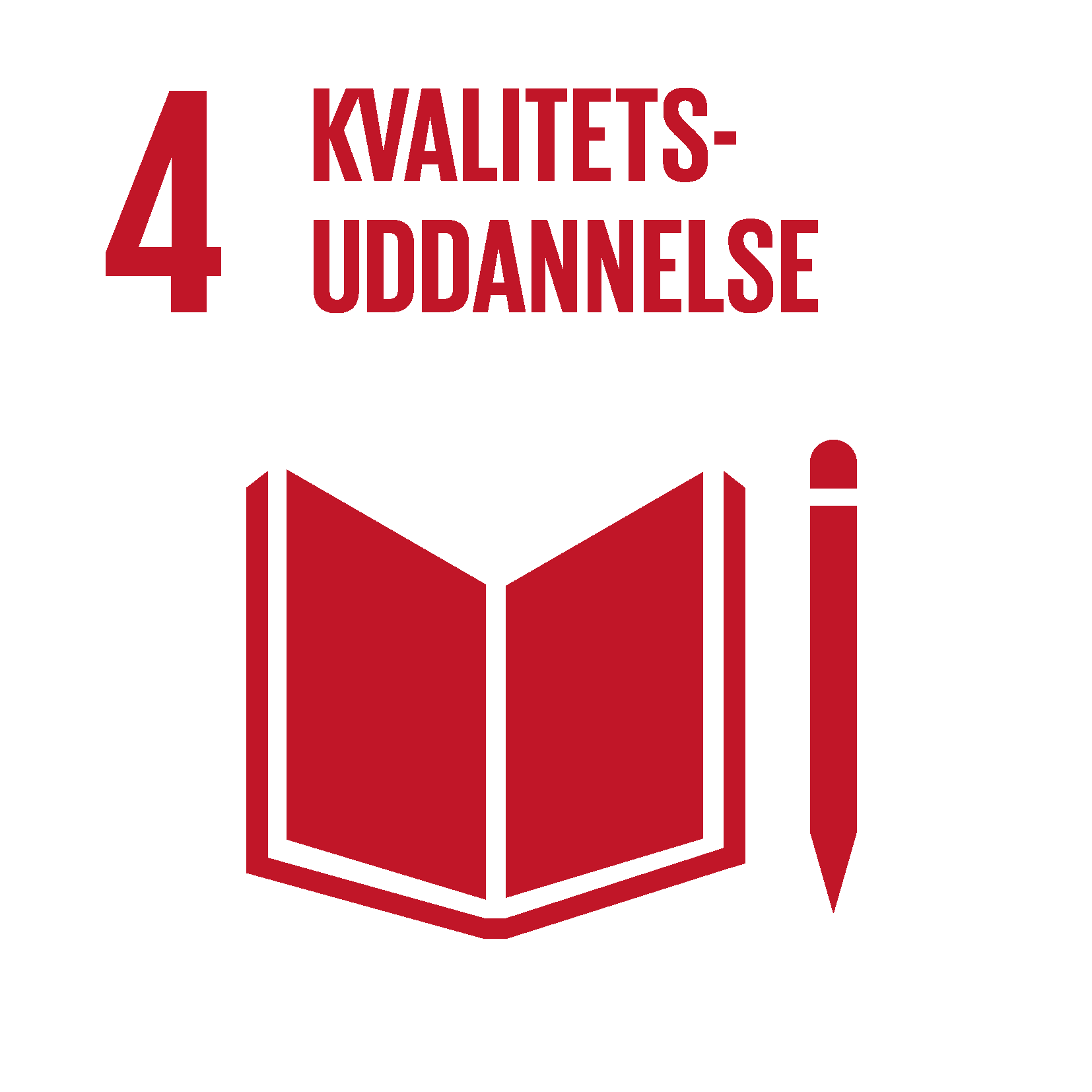 FN's fjerde verdensmål, Kvalitetsuddannelse, illustreret med en rød bog og kuglepen